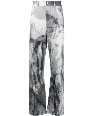 McQ Abstract-Print Straight-Leg Pants - Gray