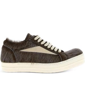 Rick Owens Leather Fur-Appliqué Trainers - Brown