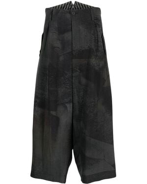 Yohji Yamamoto Cropped Wide-Leg Trousers - Black