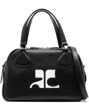 Courreges Logo-appliqué Leather Bowling Bag - Black