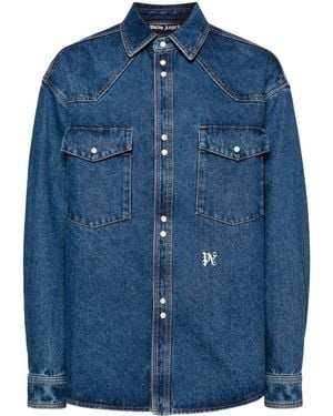Palm Angels Monogram Denim Shirt - Blue