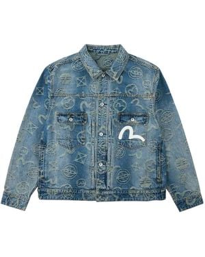 Evisu Monogram-Jacquard Denim Jacket - Blue