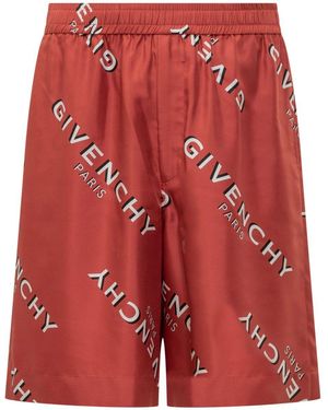 Givenchy Logo-Print Silk Shorts - Red