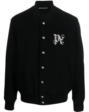 Palm Angels Monogram-Embroidered Bomber Jacket - Black