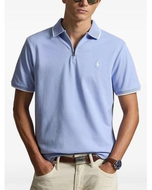 Polo Ralph Lauren Zip-Neck Logo-Embroidered Polo Shirt - Blue