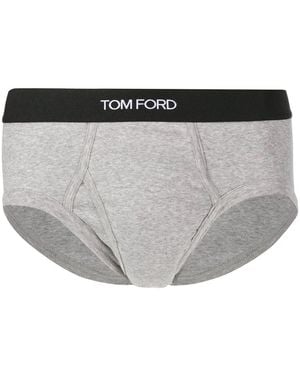 Tom Ford Logo-Embellished Briefs - Gray