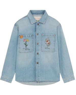 Mira Mikati Floral-Embroidered Pocket Cotton Jacket - Blue
