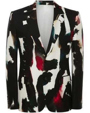 McQueen Watercolour Logo-print Cotton Blazer - Black