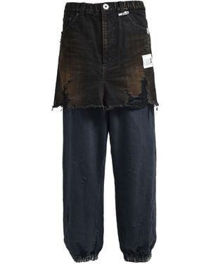 Maison Mihara Yasuhiro Frayed Denim-Panel Jeans - Black