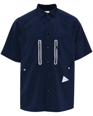 and wander Logo-Print Panelled Shirt - Blue