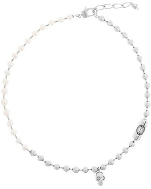 McQueen Skull Pearl Necklace - White