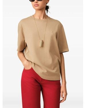 Ami Paris Cotton T-Shirt With Embossed Ami De Coeur - Red
