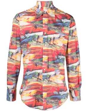 ERL Sunset-Print Cotton Shirt - Red