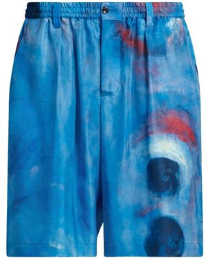 Marni Painterly-Print Silk Shorts - Blue