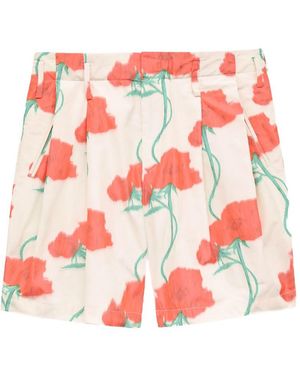 KENZO Poppy-Print Pleated Shorts - White