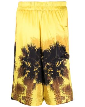 Laneus Palm-Tree Print Shorts - Yellow