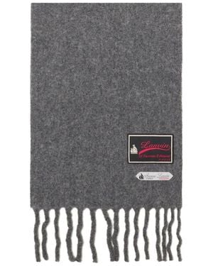 Lanvin Fringed Wool Scarf With 22 Faubourg Label - Grey