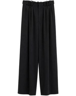 SOSHIOTSUKI Eight Tuck Pleated Wool Trousers - Black