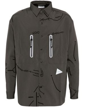 and wander Daijiro Ohara Map Key Print Shirt - Grey