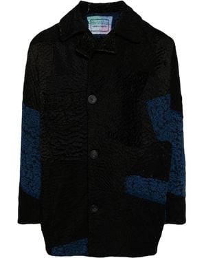 By Walid Patchwork Single-breasted Coat - Black