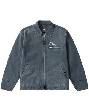 Evisu Seagull-Print Rose-Embroidered Jacket - Blue