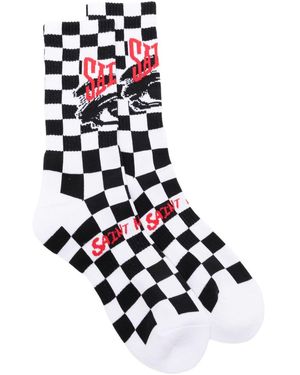 SAINT Mxxxxxx Checkerboard-Intarsia Socks - White
