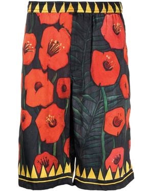 Endless Joy Floral-Print Silk Shorts - Red