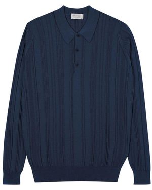 John Smedley Ribbed Polo Shirt - Blue