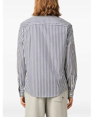 Ami Paris Striped Cotton Shirt With Ami De Coeur - Blue