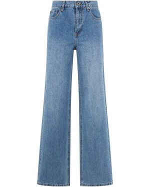Self-Portrait Straight Leg Jeans With Rhinestones - Blue