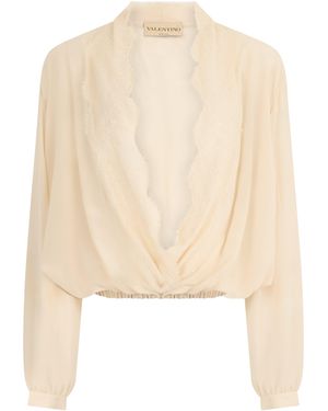 Valentino Garavani Short Silk Top - Natural