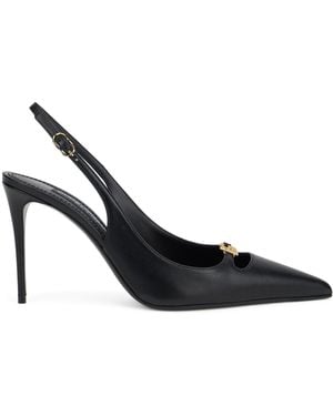 Dolce & Gabbana Leather Court Shoes With Logo - Black