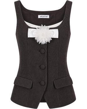 Self-Portrait Top a gilet misto lana - Nero