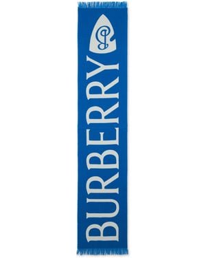 Burberry Wool Scarf With Writing - Blue