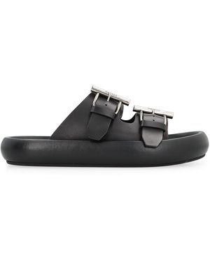 McQueen Leather Slides - Black