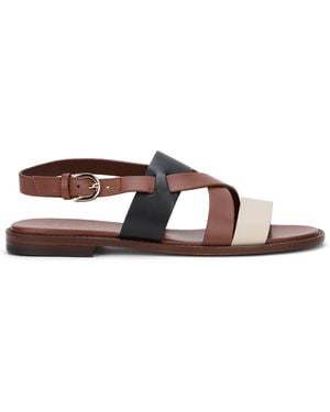 Doucal's Low Leather Sandal - Brown