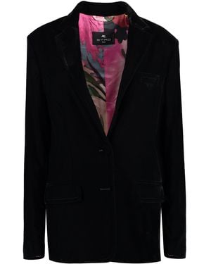 Etro Elegant Velvet Blazer With Padded Shoulders For - Black