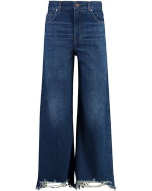 Chloé Cropped Distressed High-Rise Wide-Leg Jeans - Blue
