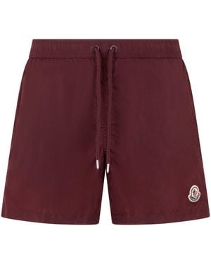 Moncler Beach Shorts With Logo Patch - Red
