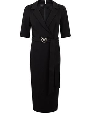Pinko Fitted Lapel-Collar Dress With Thin Belt - Black