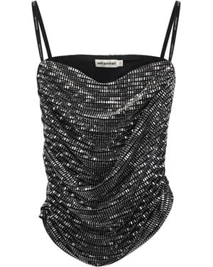 Self-Portrait Top With Rhinestones And Thin Straps - Black