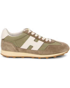 Hogan Fitted Lace-Up Trainer With Fabric And Suede Upper - Green