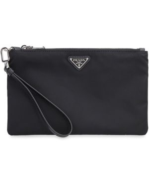 Prada Busta in Re-Nylon con logo - Grigio