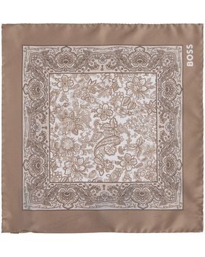 BOSS Silk Scarf With Print - Brown