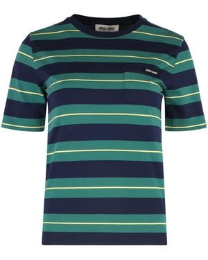Miu Miu T-shirt in cotone a righe - Verde