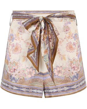 Zimmermann Printed Linen Shorts With Knot Detail - Pink