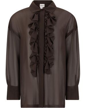 P.A.R.O.S.H. Camicia trasparente con volant - Marrone