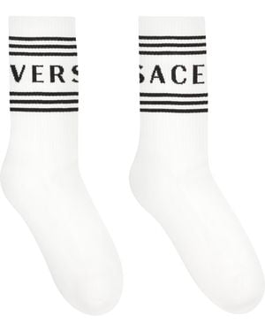 Versace Cotton Socks With Logo - Black