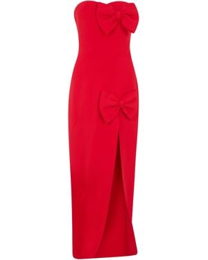 Alessandra Rich Midi Dress With Heart Neckline - Red