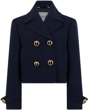 Balenciaga Short Wool Jacket With Decorative Buttons - Blue